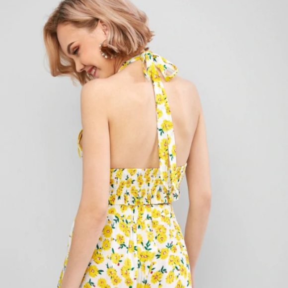 Floral Smocked Halter Two Piece Suit - Yellow (Med - Picture 2 of 2